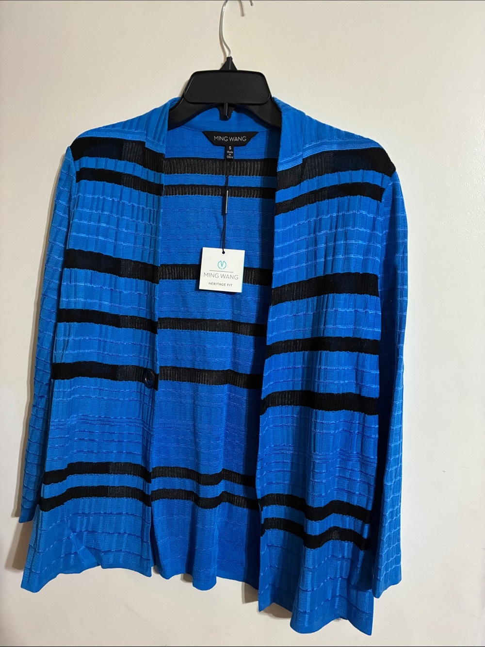 Ming Wang Vivid Blue & Black Striped Open Blazer